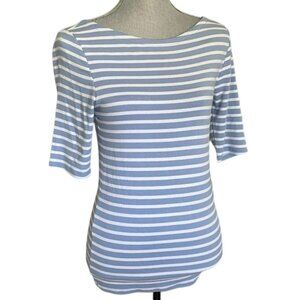 GAP Blue White Striped Scoop Back Mid-Sleeve Top Women's Size M